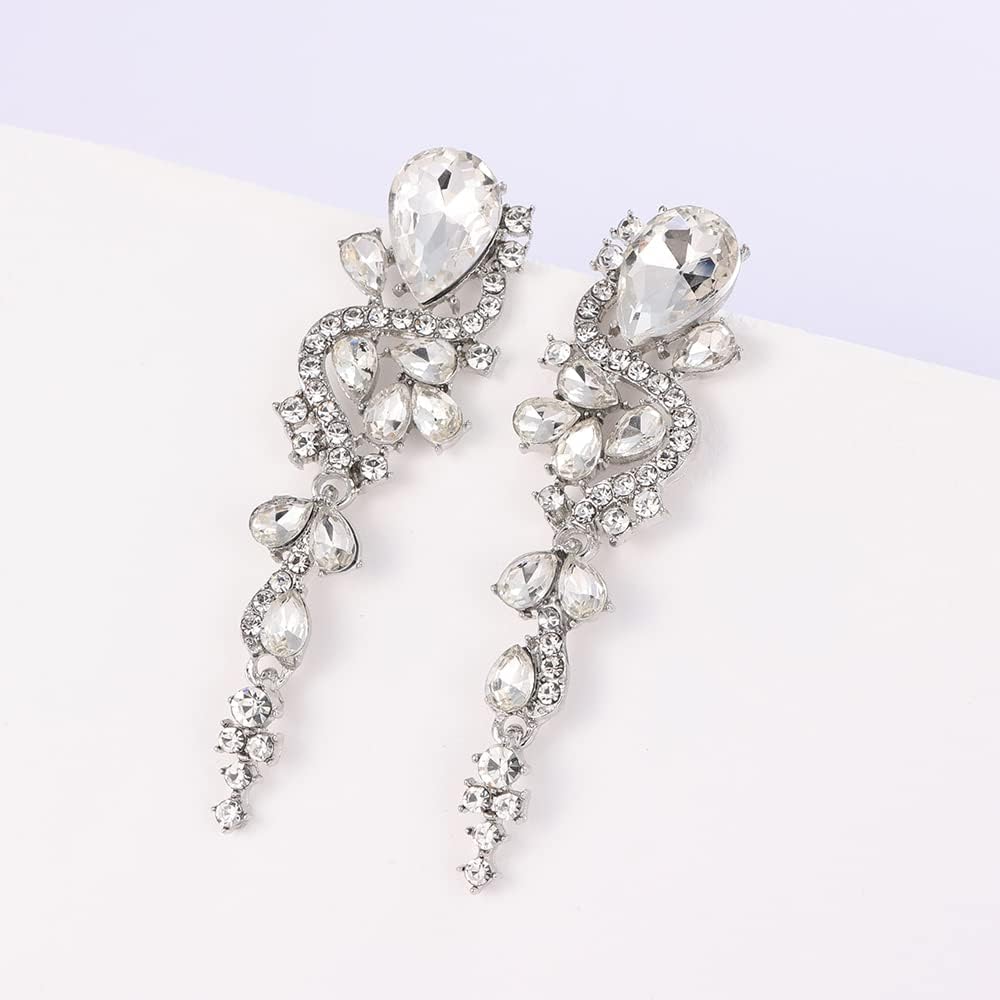Rhinestone Statement Dangle Earrings Sparkly Crystal Bridal Wedding Earrings for Brides Bridesmaides Chandelier Teardrop Earrings for Women Prom Party - Image 3