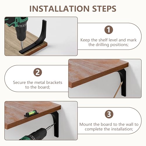 Image of Deep Floating Shelves, 12 Inch Extra Wide Solid Wood Wall Shelves, 60 Inch Long Heavy Duty Wall Mounted Bookshelf for Living Room, Kitchen and Bedroom, Set of 3 (Brown)