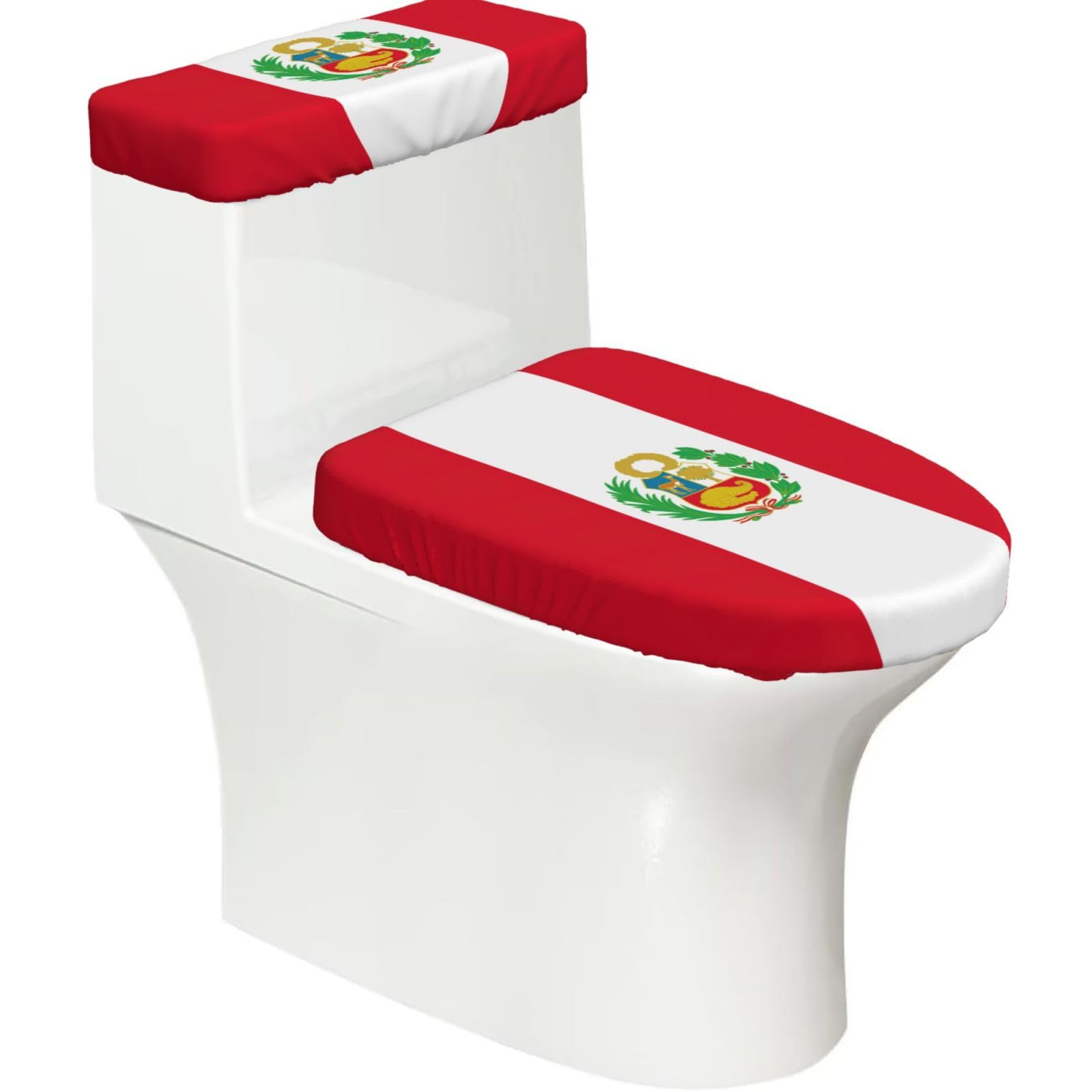 Flag Of Peru Print Bathroom Decor Toilet Lid Cover And Tank Covers, Restroom Accessories Fits Most Round