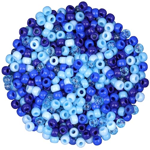 GMMA 1000 Pcs Blue Pony Beads for Bracelet Colourful Plastic Beads for Jewelry Making Winter Beads for Friendship Bracelets 6x9mm Beads for Hanukkah Friendship Winter Holiday Party Decoration Supplies