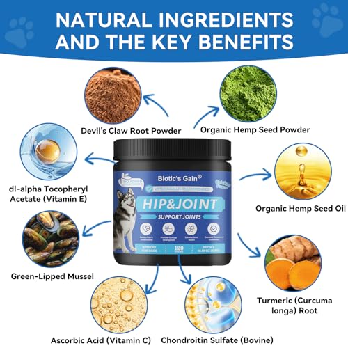 Biotic’s Gain Hip & Joint Soft Chews for Dogs | Glucosamine, MSM, Chondroitin & Turmeric | Hemp Seed Oil for Mobility | Tasty Chews for Senior & Active Dogs (120, Hip & Joint Care) - Image 3