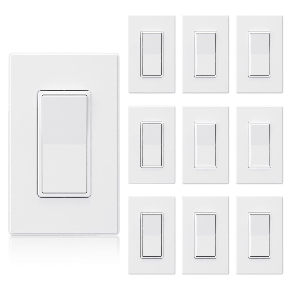 Interruptor de Luz Unipolar Mate de 15 A, 120-277 V, Interruptor Basculante de de Repuesto, Interruptor de Pared de Encendido/Apagado, Paquete de 10