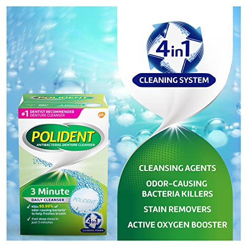 Polident 3 Minute Triple Mint Antibacterial Denture Cleanser Effervescent Tablets, 3x84 count - Thumbnail 6
