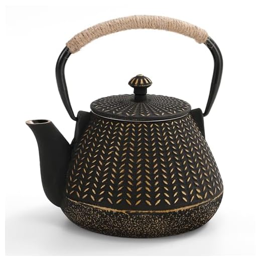 Cast Iron Teapot with Teapot Lid Clip - MIDIMORI Japanese Cast Iron Tea Kettle Stovetop Coated with Enameled Interior, Wheat Pattern Tea Pot with Infusers for Loose Tea (34 Ounce /1000 ml)