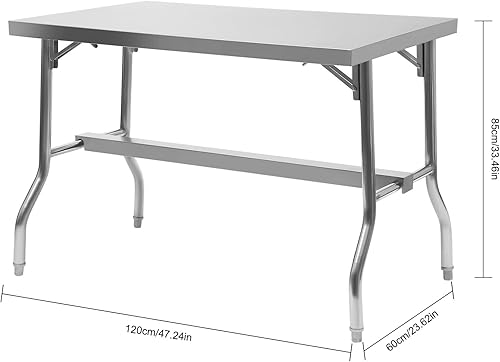Miniatura 3 de Mesa de preparación de cocina comercial de 48 x 24 pulgadas, mesa plegable de acero inoxidable, mesa de trabajo resistente con patas ajustables para