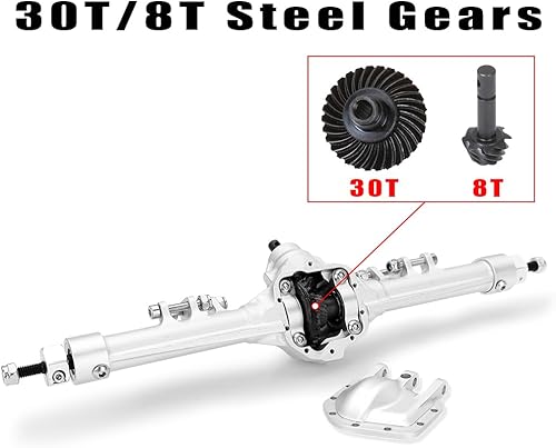 Miniatura 3 de GLOBACT Juego de ejes delanteros y traseros de aluminio para 110 Axial SCX10 I II RC Crawler Car Upgrade Accesorios (Plata)