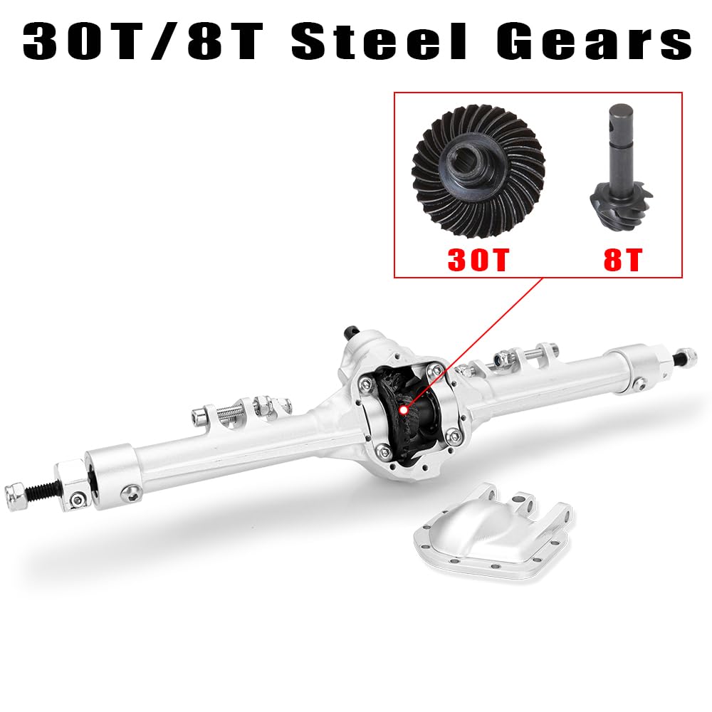 GLOBACT Ensemble d'essieux avant et arrière en aluminium pour voiture sur chenilles 1/10 Axial SCX10 I II RC Crawler Accessoires de mise à niveau (argent
