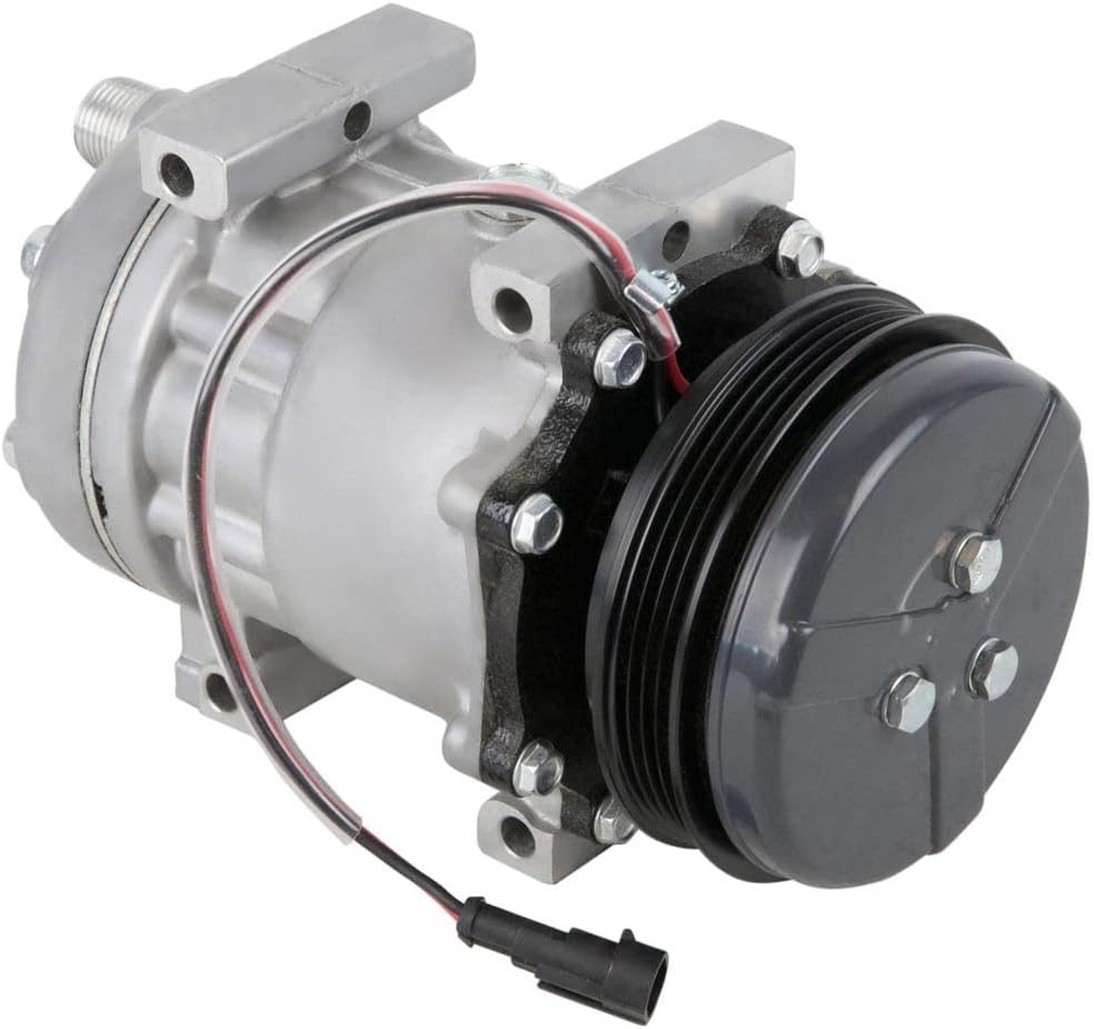 AC Compressor & 112mm 4 Groove A/C Clutch Replaces Sanden SD7H15 8279 w/ 12v 2-Wire Coil - BuyAutoParts 60-03769NA New