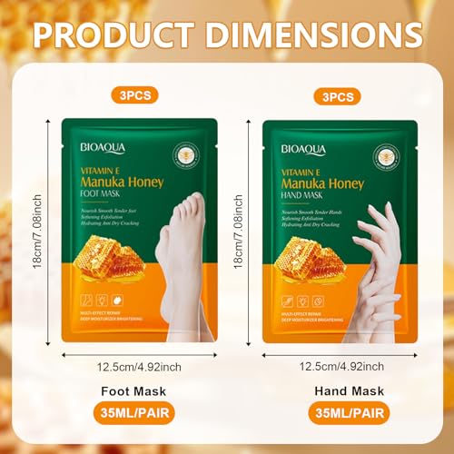 6 Paar Honig Fussmaske Socken und Handmaske Handschuhe,Hornhaut Socken Feuchtigkeit Handmaske Fußmaske,Soften Peeling Fußmaske für Sehr Trockene Füße,Tägliche Handpflege Fußpflege für Männer Frauen