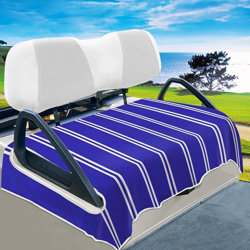 YOKYHOM Golf Cart Seat Covers, Soft Seat Towel Blanket Protects from Heat, Cold & Sweat, Machine Washable, Fits EZGO, Club Car, Yamaha and More 2 & 4 Passenger Carts, Fine White Stripes