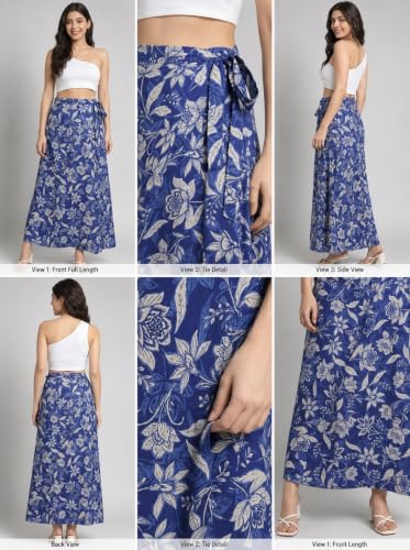 Image of Girl Code Crafted Adjustable Flower Print Black Wrap Skirt