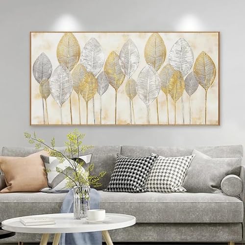 Peinture murale feuilles d'or moderne pour illuminer les repas dans votre salle à manger