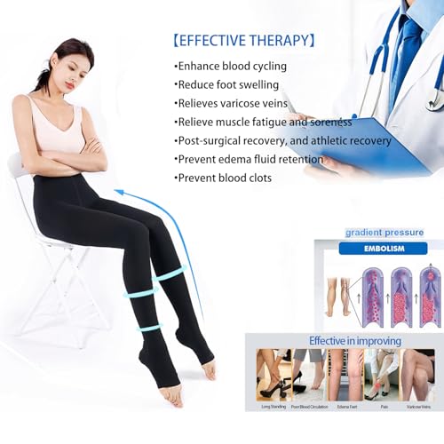 Image of Medical Grade Compression Pantyhose 20-30 Mmhg Support Leggings,TED Hose Graduated Compression Tights High Waist Open Toe Stockings For Women Men