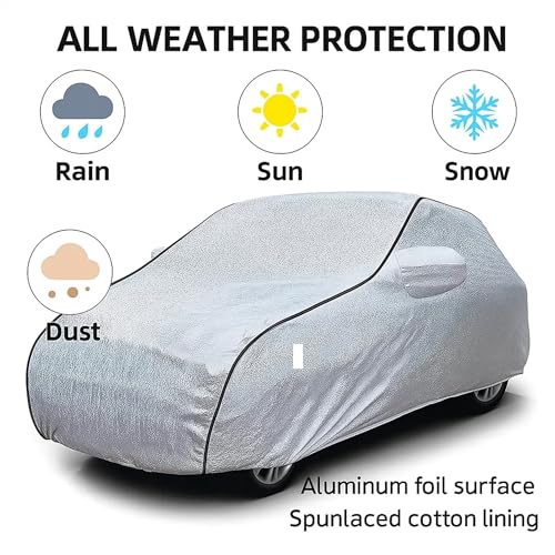 Image of Sulfar 100% Waterproof Car Body Cover Compatible with Mirror for Volkswagen Beetle (Triple Stitched, Full Bottom Elastic, Magic Silver with Black Piping)