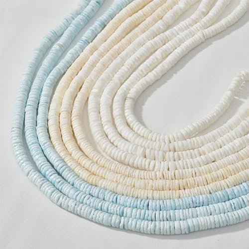 NBEADS 504個 3色ナチュラルホワイトシェルビーズ、フラットラウンド/ディスクルーズシーシェル DIY クラフトネックレス&ブレスレットジュエリー製作用