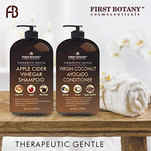 Apple Cider Vinegar Shampoo & Avocado Coconut Conditioner Set - Increase Shine & Reduces Itchy Scalp, Dandruff, Prevents Hair loss - Sulfate Free, All Hair Types - 2 X 16 fl oz - Thumbnail 3