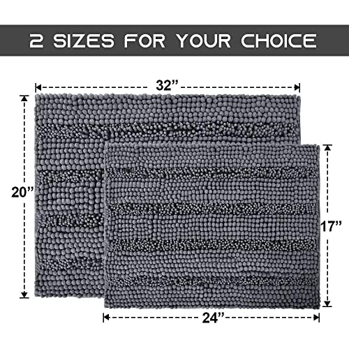 Nicetown Grey Bathroom Rug Sets, Extra Thick Bath Rugs For Bathroom, Anti-Slip Soft Plush Chenille Shaggy Bath Mats, Living Room Bedroom Mats, Water Absorbent Floor Carpets (20 X 32 Plus 17 X 24) #TOP6