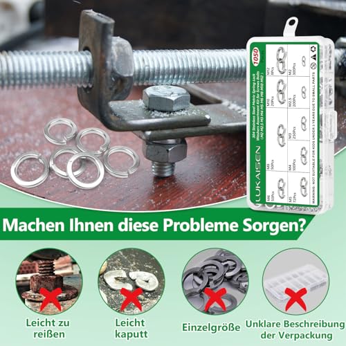1050 Stk Unterlegscheiben Set, Federringe, Spiralförmige Federscheiben, Unterlegscheiben Sperringe, DIN 127 Form B Edelstahl V2A Rostfreistahl - (M2 M2.5 M3 M4 M5 M6 M8 M10 M12)