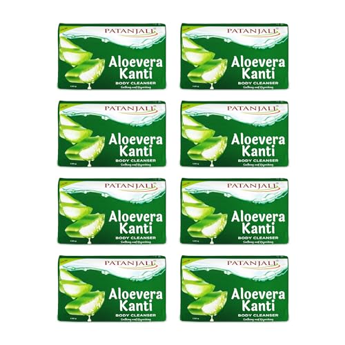 Image of Patanjali Aloe Vera Kanti Body Cleanser Soap for Men and Women(150g, Pack of 8), Nourishing & Moisturizing, Natural Aloe Vera Soap for Soft Skin