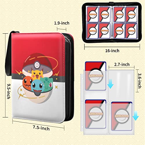 Card Binder For Pokemon Cards, Chelsond 4-Pocket Portable Card Collector Album Holder Book Fits 400 Cards With 50 Removable Sleeves, Trading Card Binder Display Storage Carrying Case For Tcg-White #TOP4
