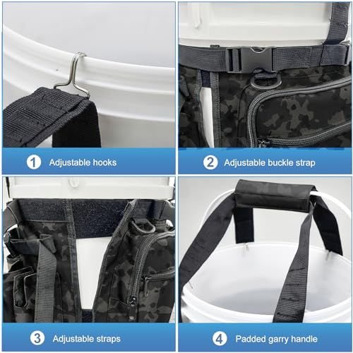 Bolsa organizadora para cubeta de pesca con cubierta, bolso para aparejos con soporte para cañas y alicates, multi-bolsillos para cubeta de 5 galones para equipo y accesorios de pesca miniatura 4
