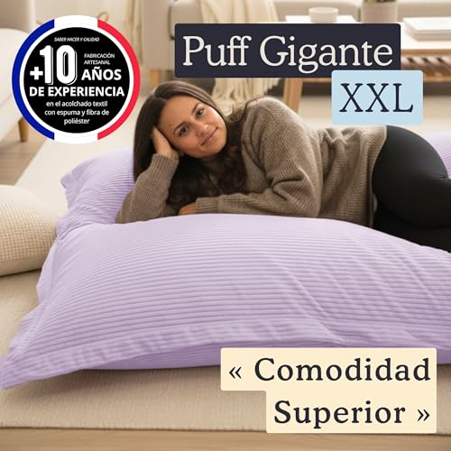 Miniatura 2 de Bananair - Puff Gigante De Pana Ancho, Suave Y Confortable - Puff Cama Con Relleno De Espuma Incluido, Óptimo Apoyo Para La Espalda - Bean Bag, Sofa Puff Xxl Cómodo 180x140 Cm, Violeta Lila