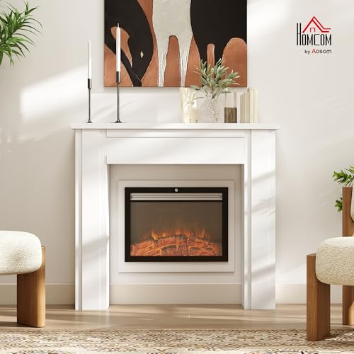Image of HOMCOM Modern Fireplace Mantel with Leg, 44.7 inch W x 40 inch H, White | Freestanding Fireplace Surround, for Electric Fireplaces