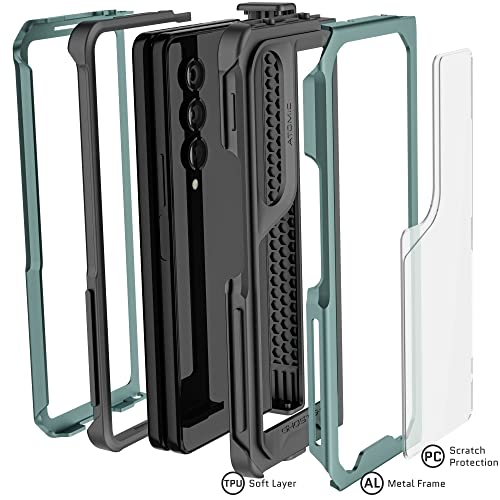Ghostek Atomic Slim Samsung Fold4 Case Clear Back With Green Aluminum Metal Bumper Premium Rugged Heavy Duty Shockproof Protection Phone Cover Designed For 2022 Samsung Galaxy Fold4 (7.6 Inch) (Green) #TOP3