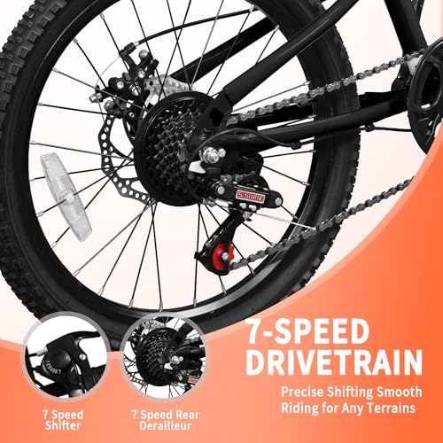 20/24 Inch Kids Mountain Bike, 7 Speeds, Bike for Kids 6-14, Boys & Girls Bike with Suspension Fork, Dual-Disc Brake, Anti-Slip Tires, Multi Color