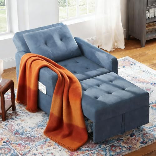 La Mejor Recopilación de Sillon Cama Individual más recomendados. 42 Genérico Sillón Cama Individual Plegable 3 en 1, Sofá Cama Reclinable Convertible con Ruedas y Bolsillo, Silla Lounge de Lino para Sala Pequeña, Descanso para Visitas con...