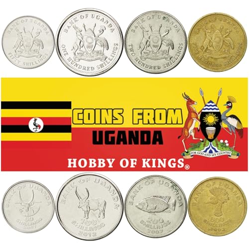 4 Novelty Coins from Uganda | Ugandan Token Set Collection | African Bull | East African Crowned Crane | Cichlid | Made in 1998-2019