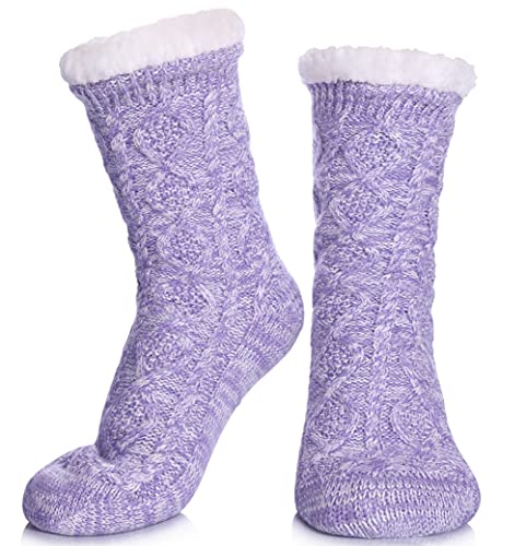 Image of LINEMIN Womens Slipper Socks Winter Warm Fleece Lined Socks Cozy Soft Thick Fuzzy Non Slip Indoor Christmas Socks