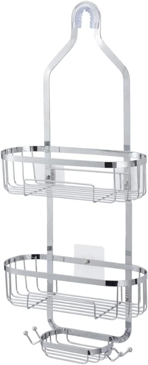 Amazon｜バスルームハンギングシャワーオーガナイザー、防錆ステンレススチール、かみそりとスポンジ用のフック付きオーバーヘッドシャワー