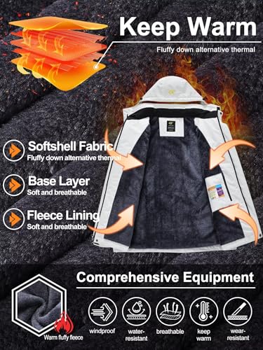 Image of QPNGRP Mens Waterproof Fleece Ski Jacket Windproof Winter Snow Coat