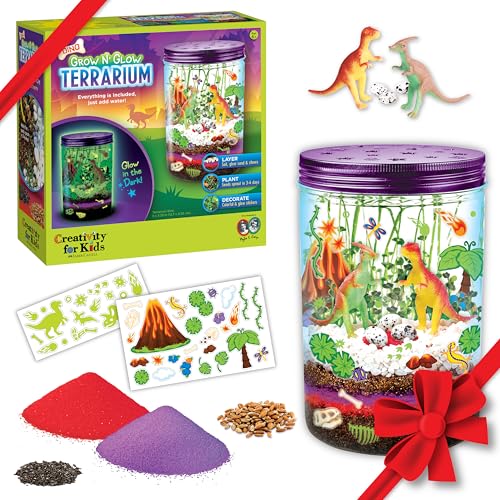 Creativity for Kids Grow N Glow Dinosaur Terrarium Kit | Create, Plant & Grow a DIY Terrarium Kit with Glow-in-The-Dark Stickers & Dino Toys | Holiday Stocking Stuffers STEM Kit (Ages 6+)