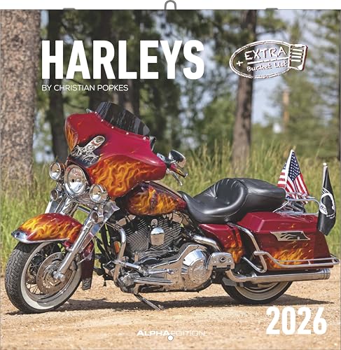  Alpha Edition - Calendario Harley 2026 – Calendario da parete 30 x 30 cm – Per i fan di Harley-Davidson – 12 fotografie di Christian Popkes, molto spazio per appunti, con vacanze e appuntamenti di
