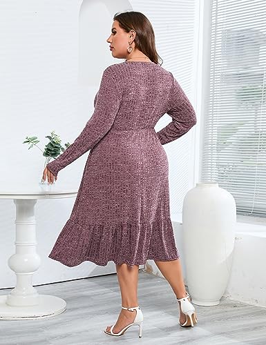 Image of ShopWonder Womens Plus Size Ribbed Knit Sweater Dress Long Sleeve Stretchy Comfy Casual Fall Dress with Pockets