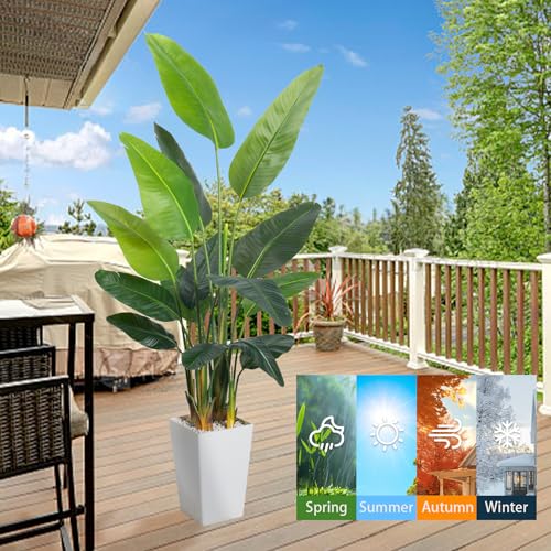 Image of HAIHONG Bird of Paradise Plant Artificial 7ft,Faux Plants Indoor with White Planter,Fake Tree with Lifelike Leaves,The Perfect Indoor Silk Floor Plant for Home、Hallway and Office Decor