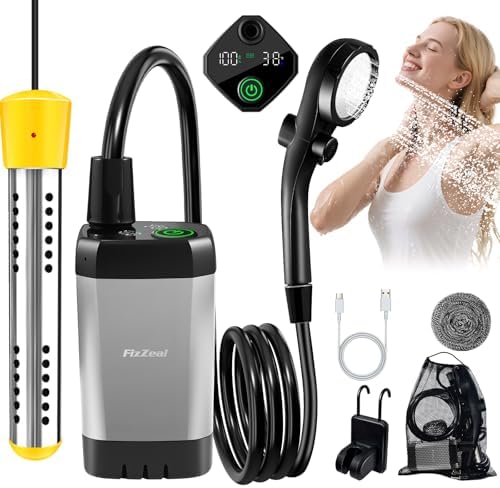 Portable Shower With Heater,Portable Shower For Camping With 2000W Auto-Off Heater,4 Spray Modes,Lasting 140 mins,LED Display,Portable Shower Pump,Outdoor Shower For Camping,Hiking,Travel,Car,Pet