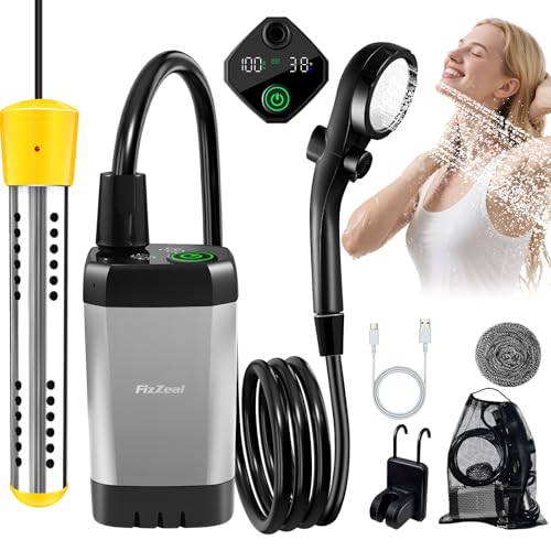 Portable Shower With Heater Portable Shower For Camping With 2000W Auto-Off Heater 4 Spray Modes Lasting 140 mins LED Display Portable Shower Pump Outdoor Shower For Camping Hiking Travel Car Pet