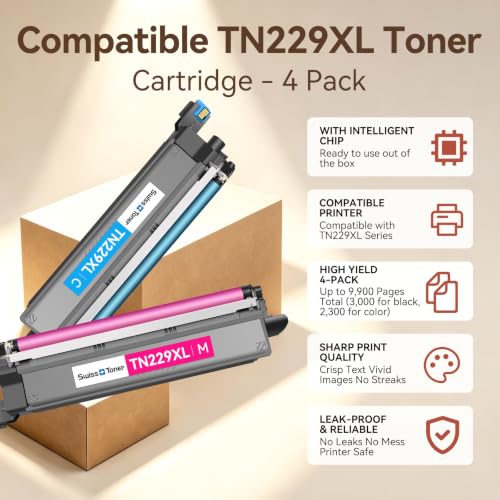 Image of Compatible TN229XL TN229 Toner Cartridges 4 Pack High Yield TN 229XL Replacement for Brother MFC-L3720CDW MFC-L3780CDW HL-L3280CDW HL-L3220CDW HL-L3300CDW Printer, BK /C /M /Y