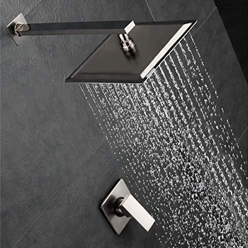 10 Inch Shower Only Faucet Set Brushed Nickel Bathroom Rainfall Shower System With Shower Head And Handle Set Wall Mounted Single Function Mixer Shower Trim Kit With Rough-In Valve #TOP1