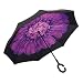 Aweoods Inverted Umbrella Windproof Reverse Folding Double Layer Travel Umbrella with C Shape Handle (Balck Purple)