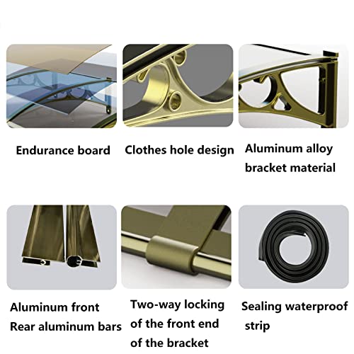 Patio Door Window Awning Canopy Aluminum Bracket Polycarbonate Cover Front Door Outdoor Awning Canopy For Window, Porch Shade, Patio, Roof (Color : Champagne Color, Size : 120X300Cm) #TOP1