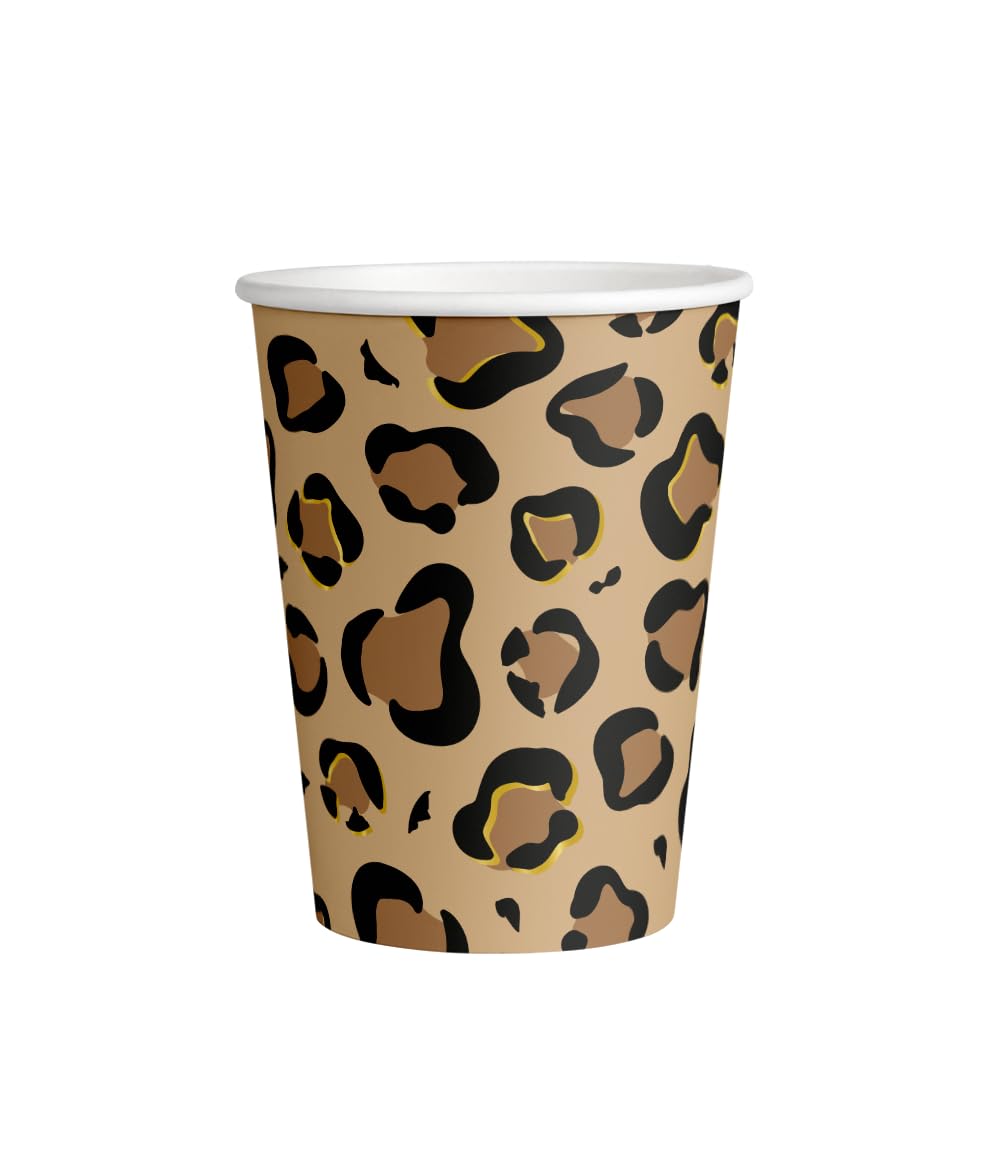 Jesters Party 8pcs Leopard Paper Cups for Party Celebration - 9cm Nature Themed Multicolour Party Cups - Disposable Cups for Happy Birthday Decoration, Party Supplies, Fun Table Decorations