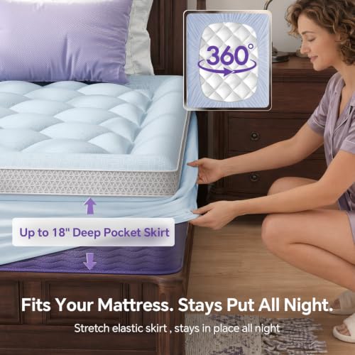 Image of ChiXpace Full Mattress Topper, Viscose Derived from Bamboo, Soft Pillow Top | Cushioned Support, Breathable Mesh Sides, Memory Foam Blend Fill, Softens Firm Beds, Refreshes Old Beds, Guest Rooms, Rentals
