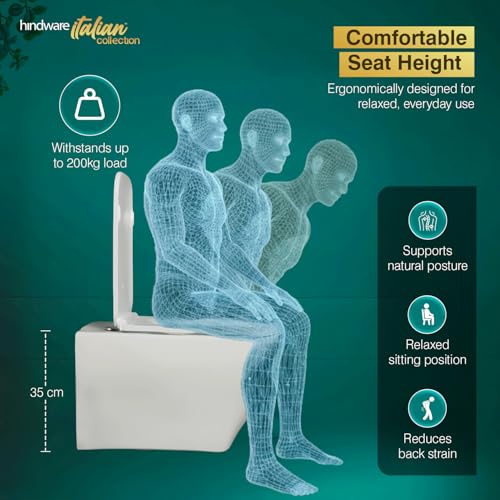 Image of Hindware Italian Collection Mariana Edge Wall Mount EWC for Bathroom | P-215 Trap | Made of Ceramic | 10-year Warranty | Rimless | Concealed Fixation | Duroplast Seat Cover | Water Saving | Soft Close