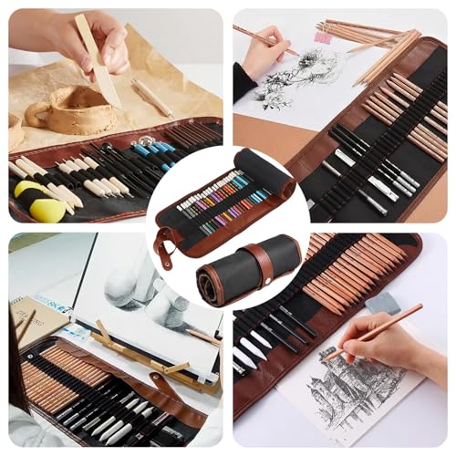 72 Löcher Leinwand Pencil Wrap Mit Druckknopf, Waschbar Canvas Roll Up Pencil Case, Tragbar Rollmäppchen, Bunte Stifterolle Rollmäppchen, Große Kapazität Federmäppchen Für Künstler, Reisen, Schule