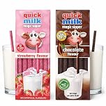 Quick Milk Magic Sipper Milkshake Straws – 2 Pack, 13 Milk Straws per Pack – Instant Chocolate & Strawberry Flavours Drink Mixer – Perfect for Milkshakes, Snacks & Parties