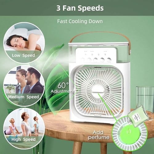 Image of Mini Cooler for Room Cooling AC Portable Mini Fan Artic Cooler with 7 Colors LED Light, 1 /2 /3 H Timer, 3 Wind Speeds and 3 Spray Modes for Office,Home,Dorm,Travel